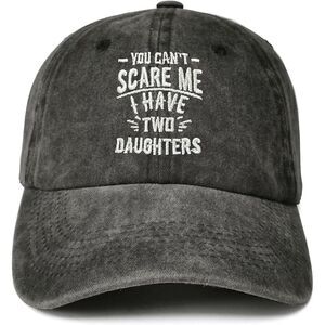 Unisex Black Washed I Have Two Daughters Embroidery Adjustable Size Baseball Cap